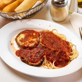 Eggplant Parmigiana W/ Spaghetti